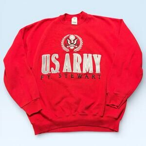 Vintage Jostens US Army Ft Stewart Sweatshirt Mens XL Red Fleece USA 90s Graphic